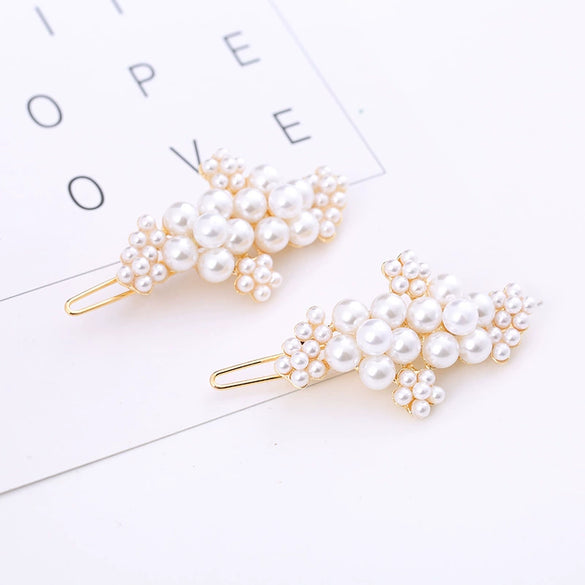 Women's Alloy Frog Clip Hairpin With Highbright Pearl Bow Tie And Electroplating Process