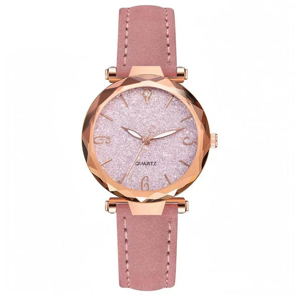 Women's Alloy Frosted Digital Quartz Watch And Fivepointed Star Bracelet Twopiece Set Leisure Style Pin Buckle Titanium Spiral Crown