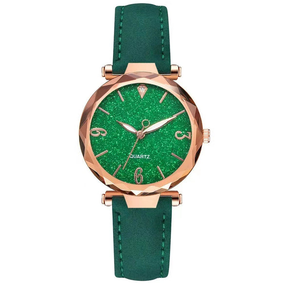 Women's Alloy Frosted Digital Quartz Watch And Fivepointed Star Bracelet Twopiece Set Leisure Style Pin Buckle Titanium Spiral Crown