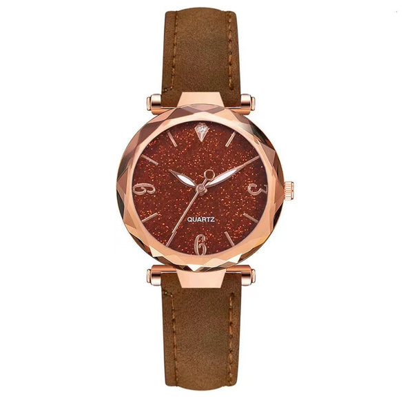 Women's Alloy Frosted Digital Quartz Watch And Fivepointed Star Bracelet Twopiece Set Leisure Style Pin Buckle Titanium Spiral Crown