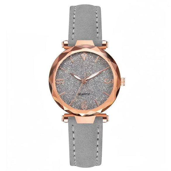 Women's Alloy Frosted Digital Quartz Watch And Fivepointed Star Bracelet Twopiece Set Leisure Style Pin Buckle Titanium Spiral Crown