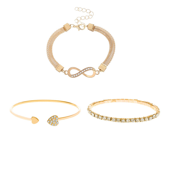 Women's Alloy Geometric And Heart Shape Bracelet Threepiece Set With Diamonds