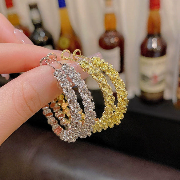 Women's Alloy Geometric Broken Silver Electroplated Big Circle Earrings Light Luxury Temperament Exaggerated Personality