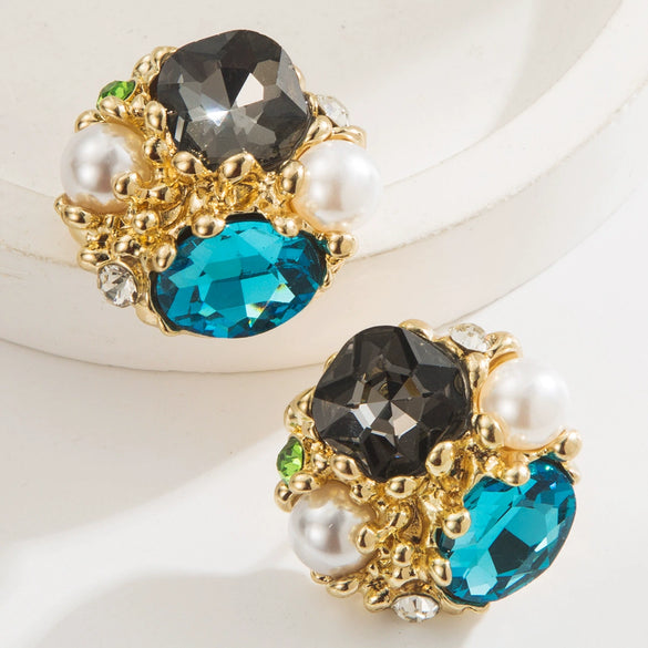 Women's Alloy Geometric Cat's Eye Stone Diamond Pearl Earrings Set With Diamonds