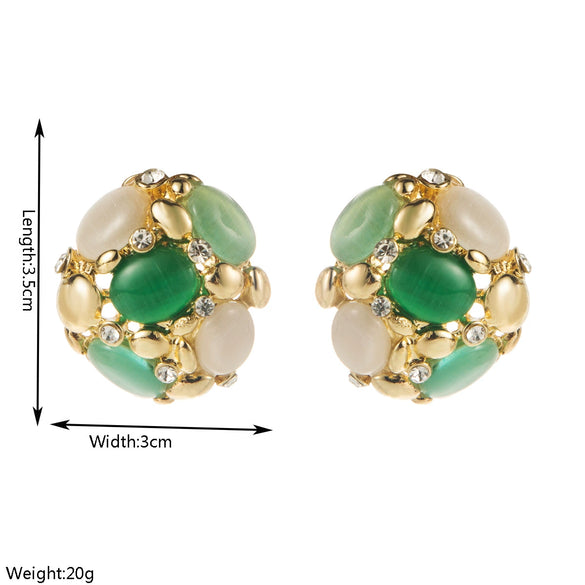 Women's Alloy Geometric Cat's Eye Stone Diamond Pearl Earrings Set With Diamonds