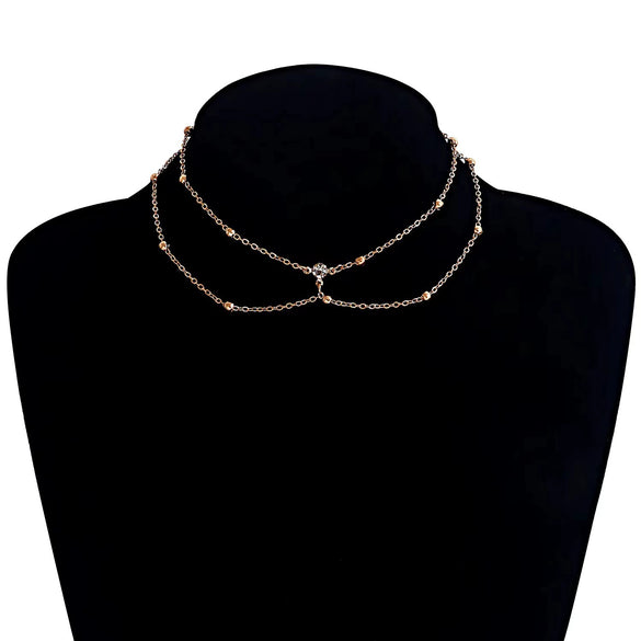 Women's Alloy Geometric Chain Necklace Set With Diamonds And Inlaid With Artificial Gemstones And Semiprecious Stones
