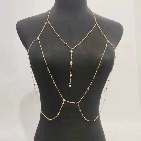 Women's Alloy Geometric Chain Necklace Set With Diamonds And Inlaid With Artificial Gemstones And Semiprecious Stones