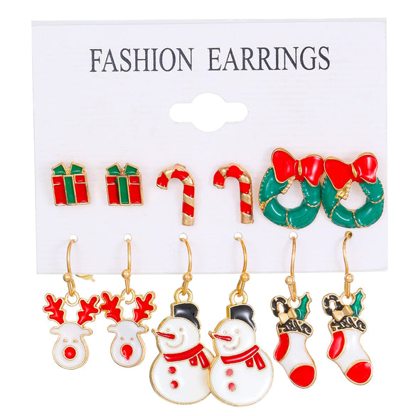 Women's Alloy Geometric Christmas Bell Elk Christmas Tree Earrings Set With Electroplating