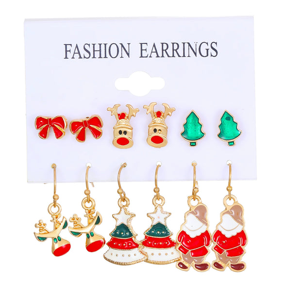 Women's Alloy Geometric Christmas Bell Elk Christmas Tree Earrings Set With Electroplating