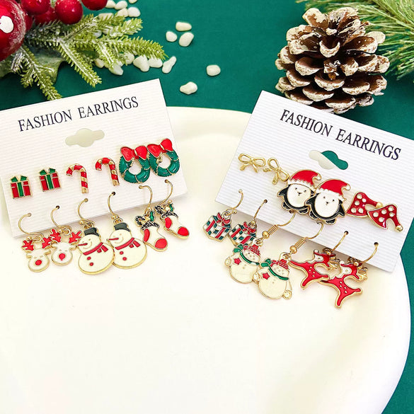 Women's Alloy Geometric Christmas Bell Elk Christmas Tree Earrings Set With Electroplating