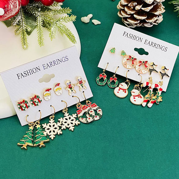 Women's Alloy Geometric Christmas Bell Elk Christmas Tree Earrings Set With Electroplating