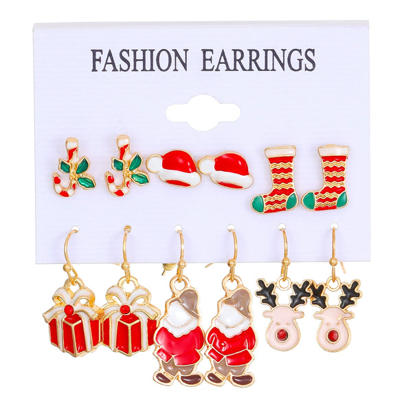 Women's Alloy Geometric Christmas Bell Elk Christmas Tree Earrings Set With Electroplating