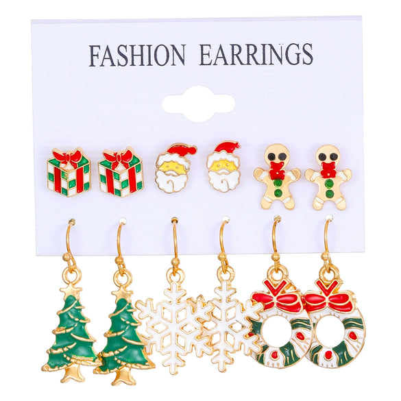 Women's Alloy Geometric Christmas Bell Elk Christmas Tree Earrings Set With Electroplating