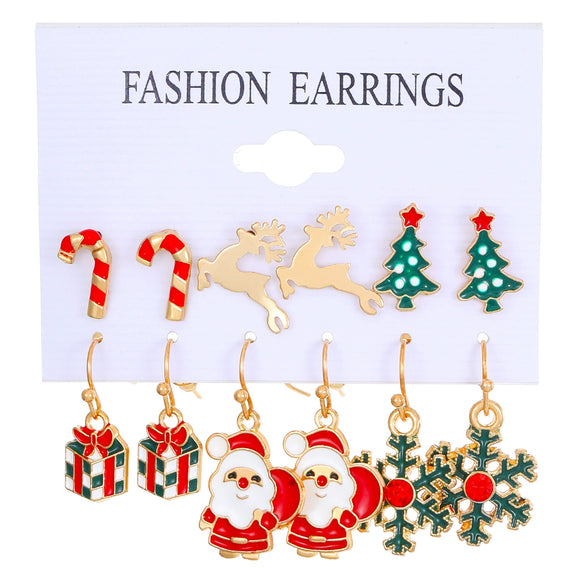 Women's Alloy Geometric Christmas Bell Elk Christmas Tree Earrings Set With Electroplating