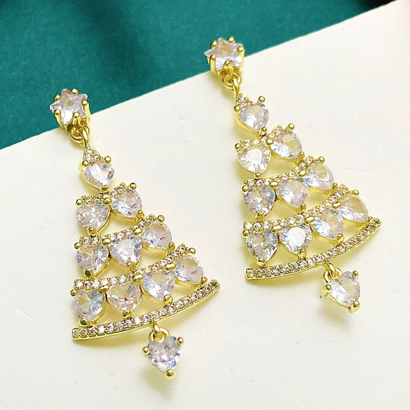 Women's Alloy Geometric Christmas Tree Earrings With Electroplating Design