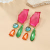 Women's Alloy Geometric Colored Diamond Earrings With Electroplating Design