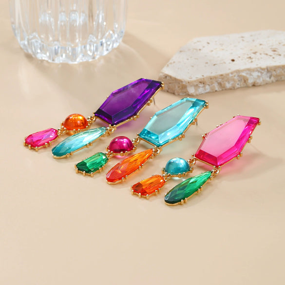 Women's Alloy Geometric Colored Diamond Earrings With Electroplating Design