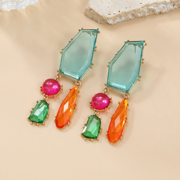 Women's Alloy Geometric Colored Diamond Earrings With Electroplating Design
