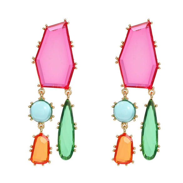 Women's Alloy Geometric Colored Diamond Earrings With Electroplating Design