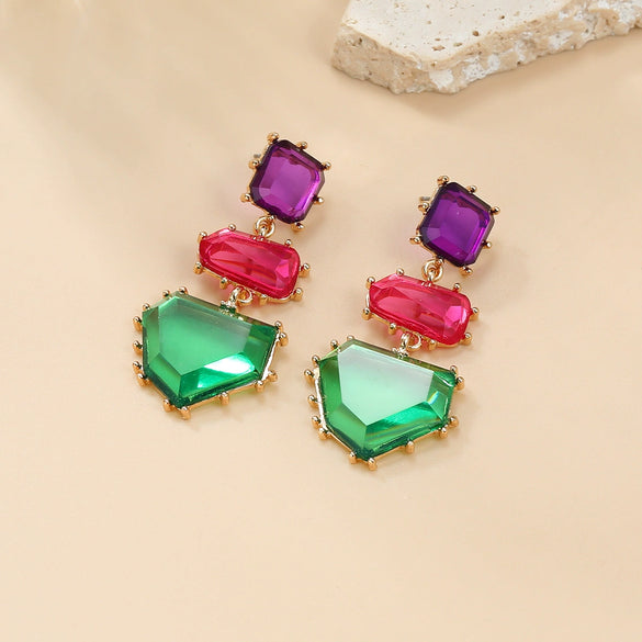 Women's Alloy Geometric Colored Diamond Earrings With Electroplating