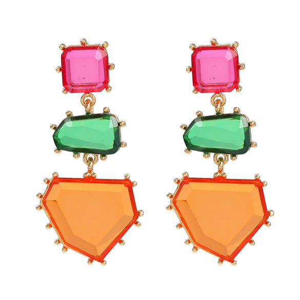 Women's Alloy Geometric Colored Diamond Earrings With Electroplating