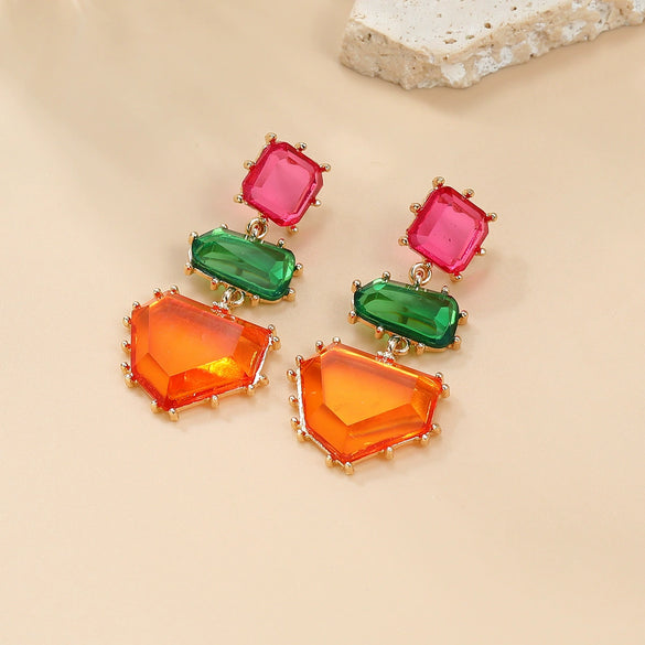 Women's Alloy Geometric Colored Diamond Earrings With Electroplating