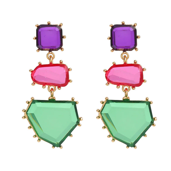 Women's Alloy Geometric Colored Diamond Earrings With Electroplating