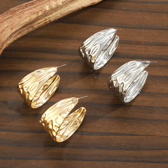 Women's Alloy Geometric Cshaped Pleated Concave And Convex Retro Cold Style Electroplated Earrings
