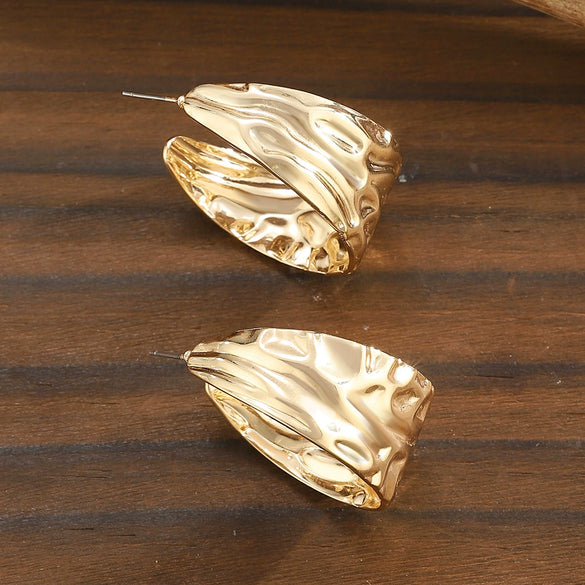 Women's Alloy Geometric Cshaped Pleated Concave And Convex Retro Cold Style Electroplated Earrings