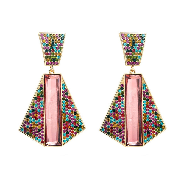 Women's Alloy Geometric Drop Earrings With Sparkling Diamond Embellishment Long Exaggerated Fashion Statement Design