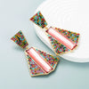 Women's Alloy Geometric Drop Earrings With Sparkling Diamond Embellishment Long Exaggerated Fashion Statement Design