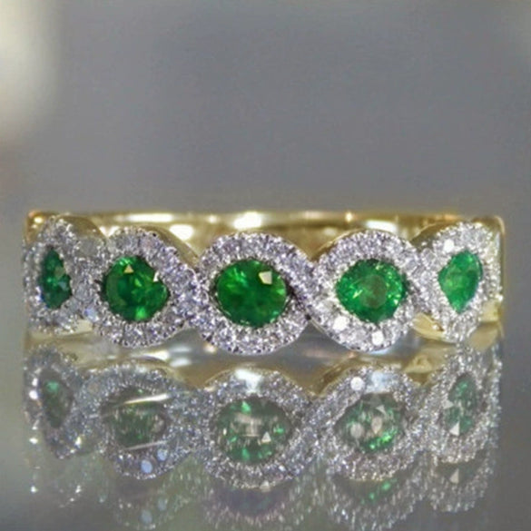 Women's Alloy Geometric Engagement Ring With Micro Set Green Zircon Electroplated Exquisite Hand Jewelry