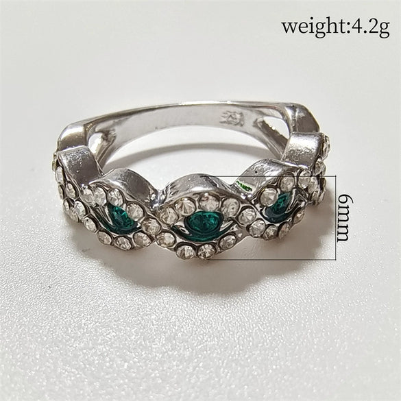 Women's Alloy Geometric Engagement Ring With Micro Set Green Zircon Electroplated Exquisite Hand Jewelry
