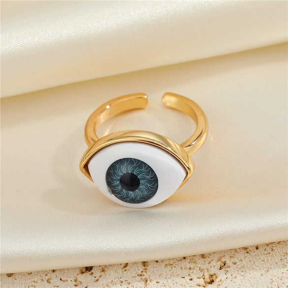 Women's Alloy Geometric Evil Eye Adjustable Ring Necklace Set With Electroplated Pendant Jewelry