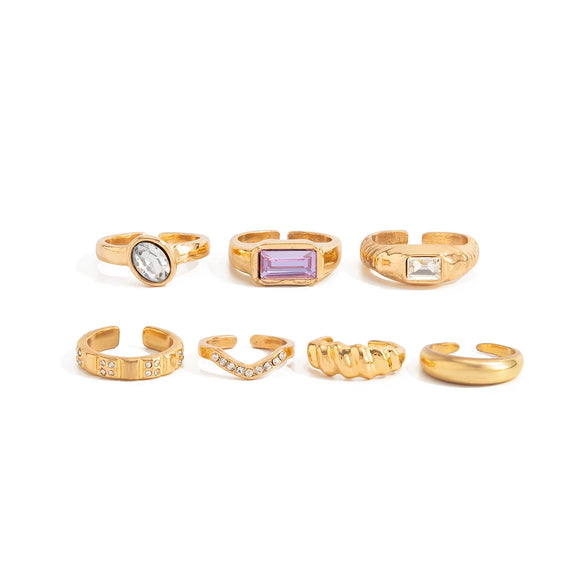 Women's Alloy Geometric Glass Diamond Stacking Rings With Smooth Threaded Open Design And Plated Finish