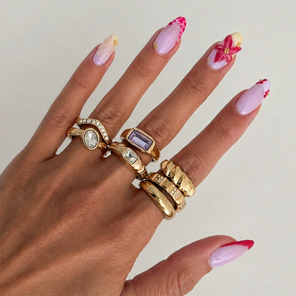 Women's Alloy Geometric Glass Diamond Stacking Rings With Smooth Threaded Open Design And Plated Finish