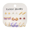 Women's Alloy Geometric Heart Metal Stud Earrings Set With Diamond And Oil Pearl Butterfly Lock Love Design