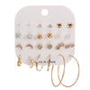 Women's Alloy Geometric Heart Metal Stud Earrings Set With Diamond And Oil Pearl Butterfly Lock Love Design