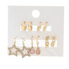 Women's Alloy Geometric Heart Metal Stud Earrings Set With Diamond And Oil Pearl Butterfly Lock Love Design