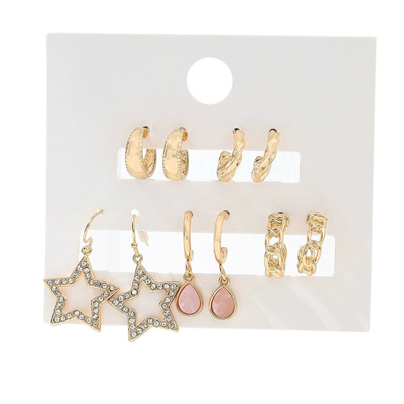 Women's Alloy Geometric Heart Metal Stud Earrings Set With Diamond And Oil Pearl Butterfly Lock Love Design