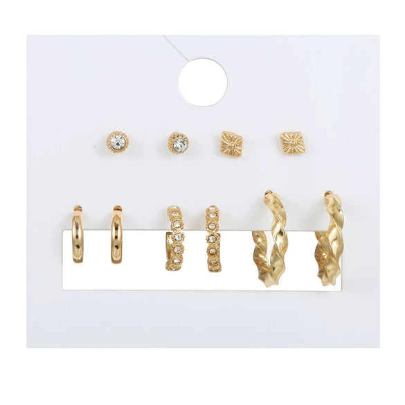 Women's Alloy Geometric Heart Metal Stud Earrings Set With Diamond And Oil Pearl Butterfly Lock Love Design