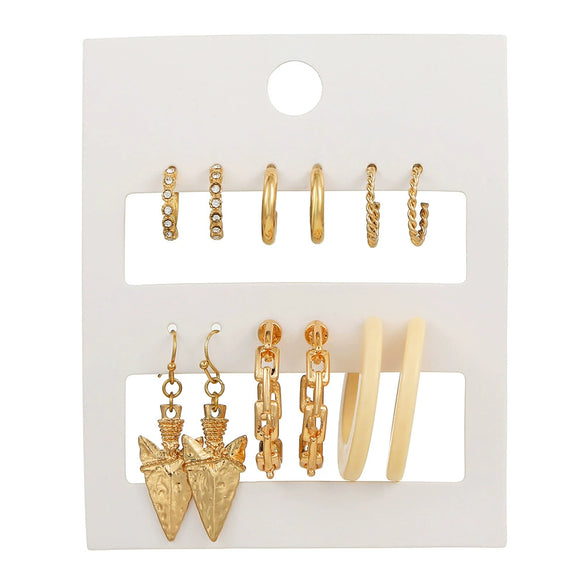 Women's Alloy Geometric Heart Metal Stud Earrings Set With Diamond And Oil Pearl Butterfly Lock Love Design