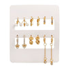 Women's Alloy Geometric Heart Metal Stud Earrings Set With Diamond And Oil Pearl Butterfly Lock Love Design