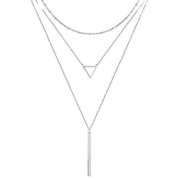 Women's Alloy Geometric Hollow Triangle Stick Multilayer Necklace With Electroplated Finish