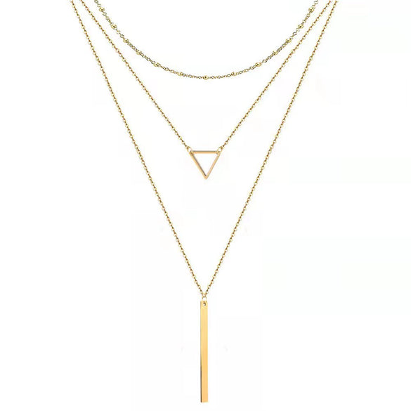 Women's Alloy Geometric Hollow Triangle Stick Multilayer Necklace With Electroplated Finish
