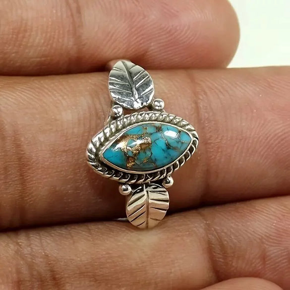 Women's Alloy Geometric Horse Eye Ring With Feather Texture And Electroplating Treatment Retro Style