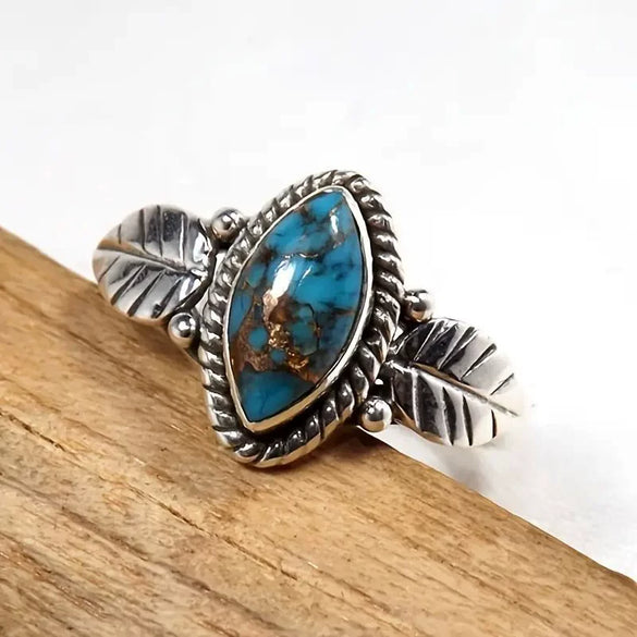 Women's Alloy Geometric Horse Eye Ring With Feather Texture And Electroplating Treatment Retro Style