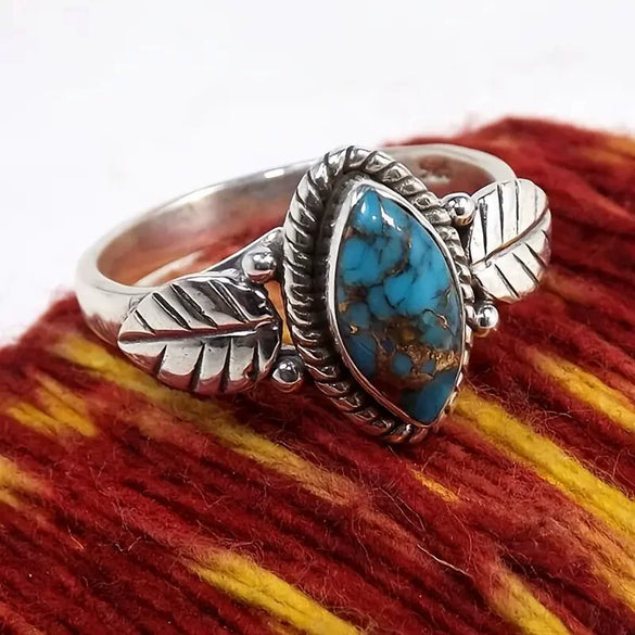 Women's Alloy Geometric Horse Eye Ring With Feather Texture And Electroplating Treatment Retro Style
