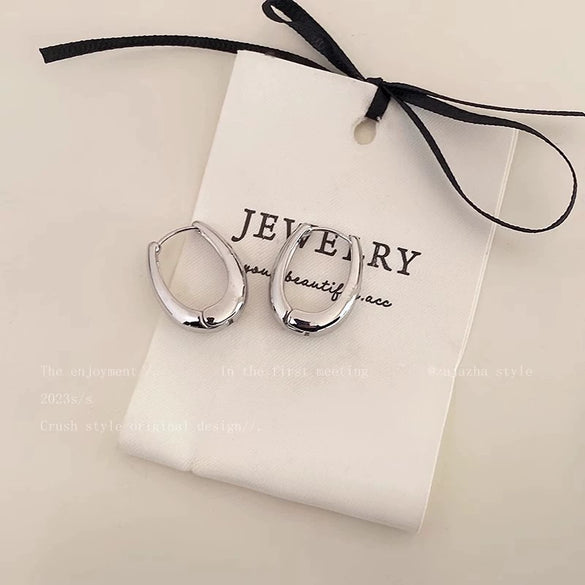 Women's Alloy Geometric Oval Plain Electroplated Earrings