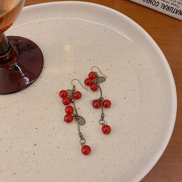 Women's Alloy Geometric Red Fruit Long Tassel Electroplated Earrings